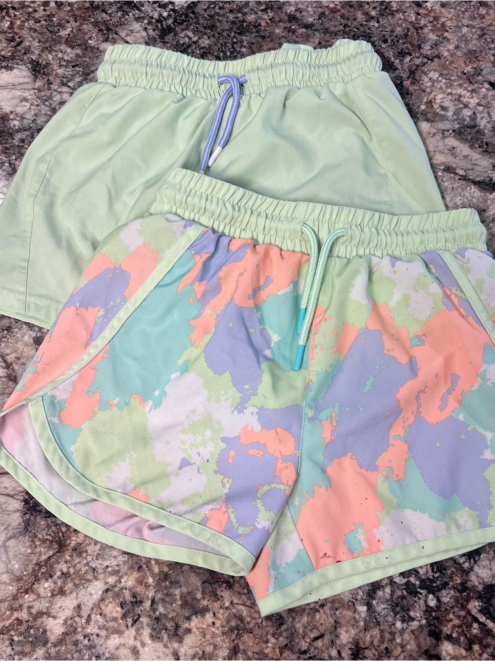 Pastel Tie-Dye Active Shorts - Mint & Multicolor